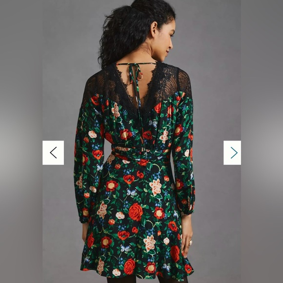 Anthropologie Black Floral Long Sleeve Dress - size 6 - Picture 6 of 6